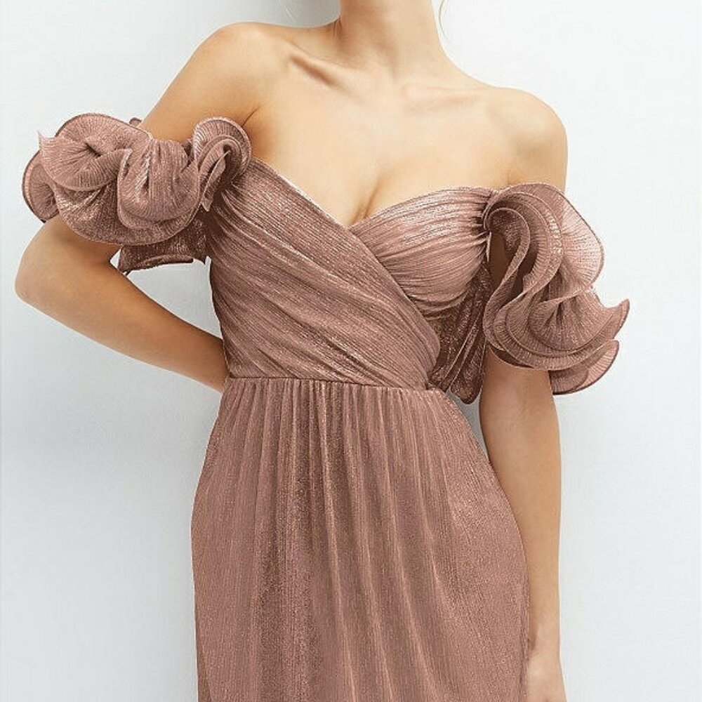 After Six 6883...Convertible Strap Metallic Pleated Dress...Sienna.....Size XS - Picture 9 of 11